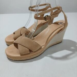 UGG Wedge Sandals Womens 9 Tan Leather Ankle Strap Espadrille